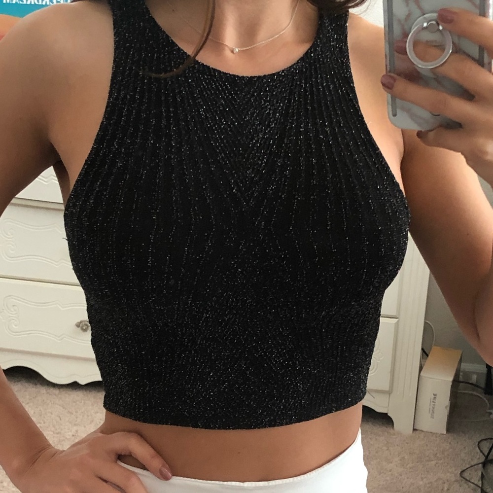 SOLD Sparkly Black Crop Top